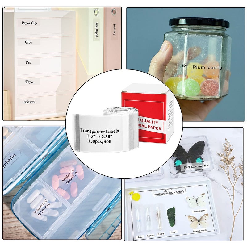 Memoking ملصقات حرارية أصلية M100/M110 1.57"X2.36" (40x60mm) - ملصقات مقاومة للماء واضحة، متوافقة مع طابعات فوميمو M110/M100/M220/M250/M260، إعادة تعبئة ملصقات ماستر للطباعة للباركود، الشعار، بطاقة السعر - Image 5